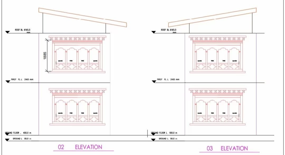 Elevations of the retrofitted G+1 building